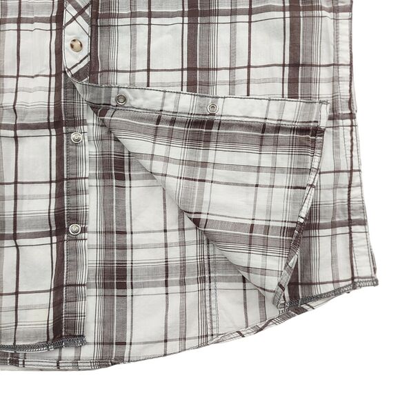 BKE Mens Tailored Fit Plaid Shirt XL White Brown Short Sleeve Pearl Button - Picture 6 of 12